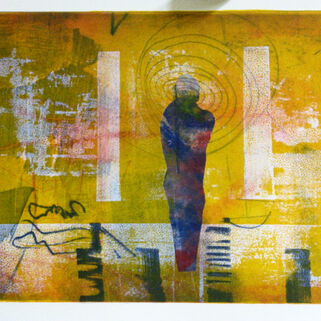 Bild des Künstlers Gerd Frick vorwiegend in Gelbtönen